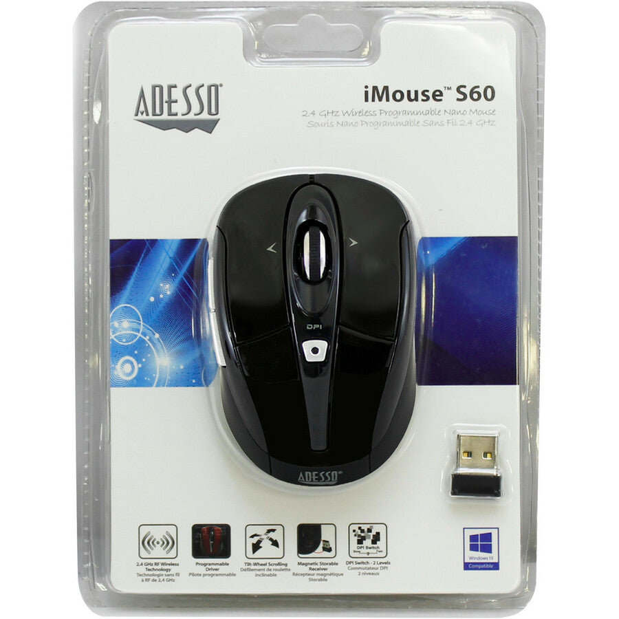 Adesso iMouse S60B - 2.4 GHz Wireless Programmable Nano Mouse IMOUSES60B