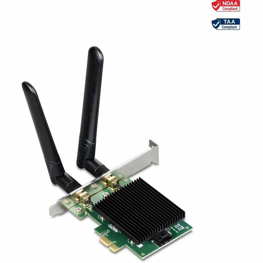 TRENDnet TEW-907ECH IEEE 802.11ax Bluetooth 5.2 Dual Band Wi-Fi/Bluetooth Combo Adapter for Desktop Computer - TAA Compliant TEW-907ECH