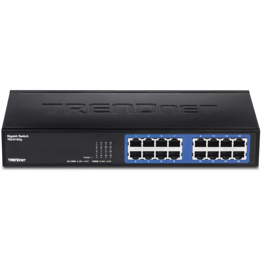 TRENDnet 6-Port Unmanaged Gigabit GREENnet Desktop Metal Switch, Ethernet-Network Switch, 16 x 10-100-1000 RJ-45 Ports, 32 Gbps Forwarding Capacity, Lifetime Protection, Black, TEG-S16DG TEG-S16DG