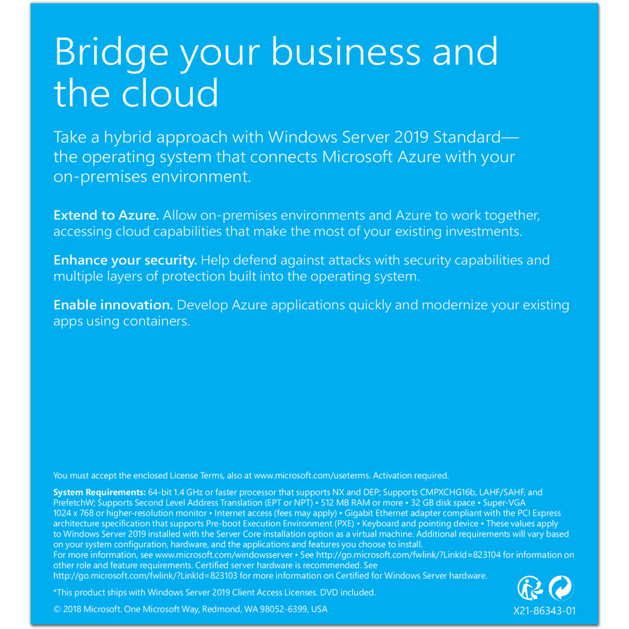 Microsoft Windows Server 2019 Standard 64-bit - License - 24 Core P73-07807