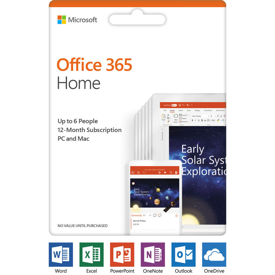 Microsoft Office 365 Home - Subscription License - Up to 6 User, Up to 6 PC/Mac - 1 Year AAA-04258