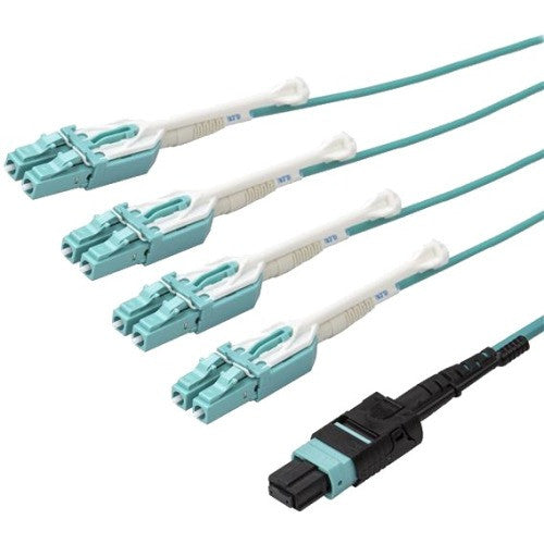 StarTech.com Câble de dérivation MPO / MTP vers LC de 3 m - Câble à fibre optique classé plénum - OM3 multimode, 40 Go - Languette push/pull - Câble de brassage fibre Aqua MPO8LCPL3M