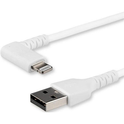 StarTech.com Câble USB A vers Lightning de 1 m pour iPhone iPad Cordon de chargeur blanc durable à angle droit de 90 degrés avec fibre aramide Certifié Apple MFI RUSBLTMM1MWR