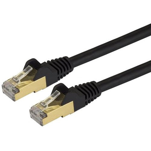 StarTech.com Câble Ethernet CAT6a de 3,7 m – 10 Gigabit catégorie 6a, cordon de brassage PoE blindé sans accroc 100 W – 10 Go noir, câblage certifié UL/TIA C6ASPAT12BK