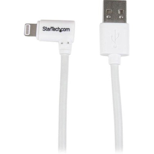 StarTech.com 1m 3 ft Angled Lightning to USB Cable - White - Angled Lightning Cable for iPhone / iPod / iPad USBLT1MWR