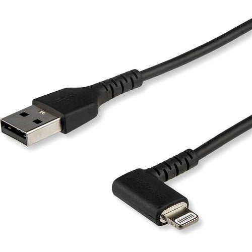 StarTech.com Câble USB A vers Lightning de 2 m pour iPhone iPad Cordon de chargeur noir durable à angle droit de 90 degrés avec fibre aramide Certifié Apple MFI RUSBLTMM2MBR