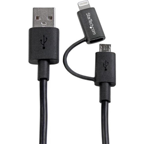 StarTech.com 1m (3 ft) Black Apple 8-pin Lightning Connector or Micro USB to USB Combo Cable for iPhone / iPod / iPad LTUB1MBK