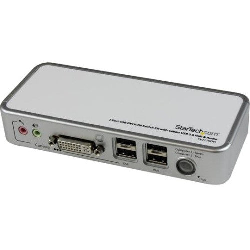 StarTech.com Kit de commutateur KVM USB DVI 2 ports avec câbles Hub USB 2.0 et audio - KVM USB DVI avec câbles et commutation audio - Commutateur KVM/audio/USB - USB - 2 ports - 1 utilisateur local SV211KDVI