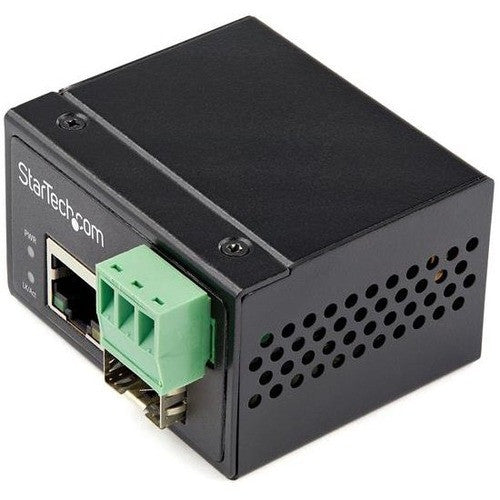 StarTech.com Convertisseur de média industriel fibre vers Ethernet – 100 Mbps SFP vers RJ45/CAT6 SM/MM – Réseau fibre vers cuivre – Entrée IP-30 12 V IMC100MSFP