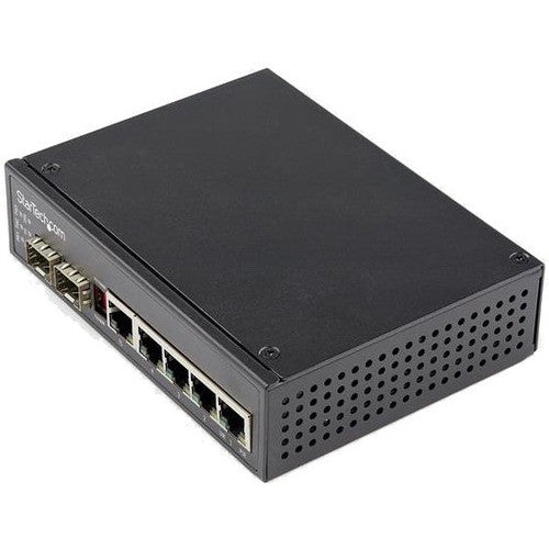 StarTech.com Industrial 6 Port Gigabit Ethernet Switch 4 PoE RJ45 +2 SFP Slots 30W PoE+ 48VDC 10/100/1000 Mbps -40C to 75C w/DIN Connector IES1G52UPDIN