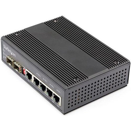 StarTech.com Industrial 6 Port Gigabit Ethernet Switch w/4 PoE RJ45 +2 SFP Slots 30W 802.3at PoE+ 12-48VDC 10/100/1000 Mbps -40C to 75C IES1G52UP12V