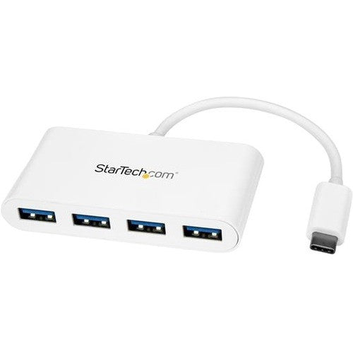 StarTech.com 4 Port USB C Hub with 4x USB-A (USB 3.0 SuperSpeed 5Gbps) - USB Bus Powered - Portable/Laptop USB Type-C Adapter Hub - White HB30C4ABW