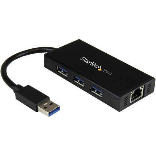 StarTech.com Hub USB 3.0 portable 3 ports avec adaptateur Ethernet Gigabit NIC - Aluminium avec câble ST3300GU3B