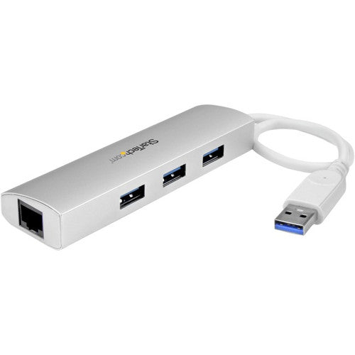 StarTech.com Hub USB 3.0 portable 3 ports plus Gigabit Ethernet - Câble intégré - Hub USB en aluminium avec adaptateur GbE ST3300G3UA