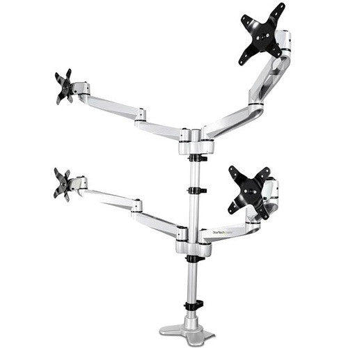 Desk Mount Quad Monitor Arm - 4 VESA Displays up to 30" -Premium Ergonomic Articulating Adjustable Pole Mount - Clamp/Grommet ARMQUADPS