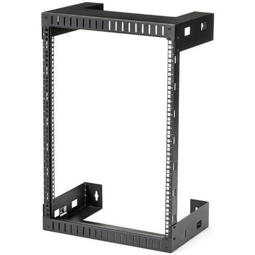 StarTech.com 15U 19" Wall Mount Network Rack, 12" Deep 2 Post Open Frame Server Room Rack for Data/AV/IT/Computer Equipment/Patch Panel with Cage Nuts & Screws 200lb Weight Capacity, Black RK15WALLO