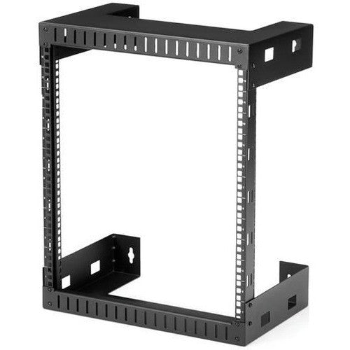 StarTech.com 12U 19" Wall Mount Network Rack, 12" Deep 2 Post Open Frame Server Room Rack for Data/AV/IT/Computer Equipment/Patch Panel with Cage Nuts & Screws 200lb Weight Capacity, Black RK12WALLO