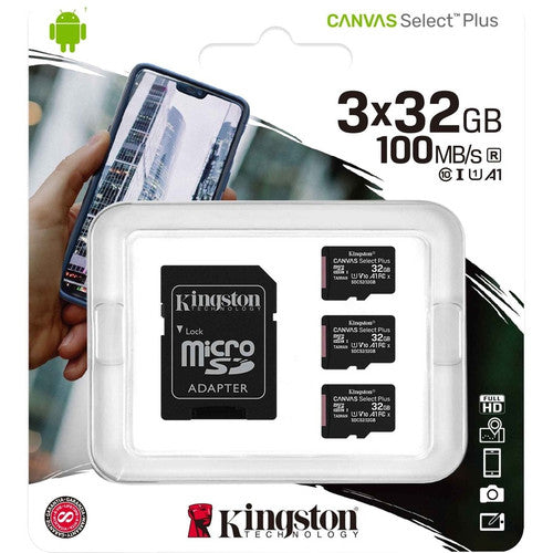 Kingston Canvas Select Plus 32 GB Class 10/UHS-I (U1) microSDHC - 3 Pack SDCS2/32GB-3P1A