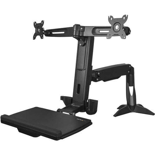 StarTech.com Bras assis-debout pour double écran – Station de travail pour ordinateur sur pied, écrans 24" – Bras debout réglable avec plateau pour clavier ARMSTSCP2