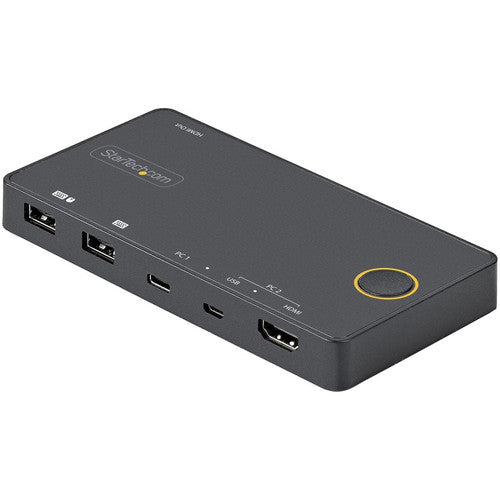 StarTech.com Commutateur KVM hybride USB-A + HDMI et USB-C 2 ports, moniteur HDMI 2.0 4K 60 Hz unique, commutateur KVM HDMI compact pour ordinateur de bureau et/ou ordinateur portable SV221HUC4K