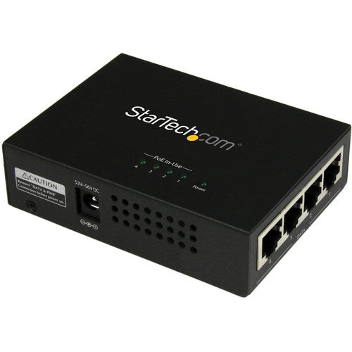 Star Tech.com 4 Port Gigabit Midspan - PoE+ Injector - 802.3at and 802.3af POEINJ4G