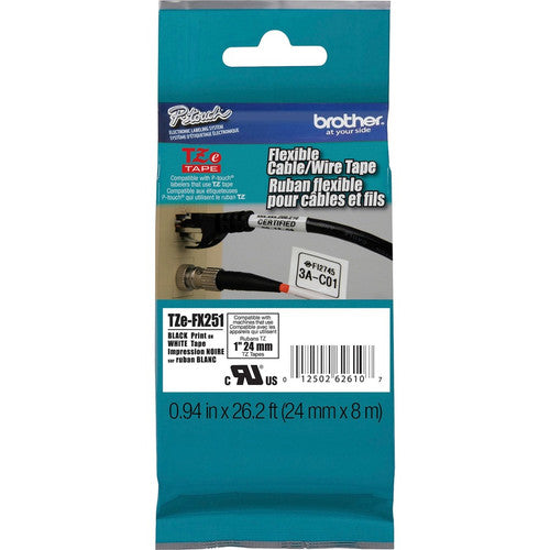 Brother 1" Black on White Flexible ID Tape TZEFX251