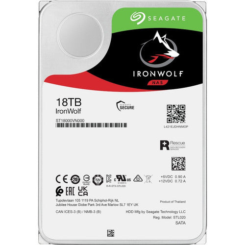 Disque dur Seagate IronWolf ST18000VN000 18 To - 3,5" interne - SATA (SATA/600) - Méthode d'enregistrement magnétique conventionnel (CMR) ST18000VN000