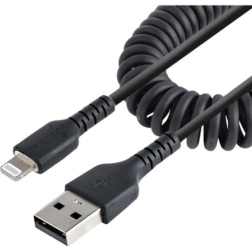 StarTech.com 50cm/20in USB to Lightning Cable, MFi Certified, Coiled iPhone Charger Cable, Black, Durable TPE Jacket Aramid Fiber RUSB2ALT50CMBC