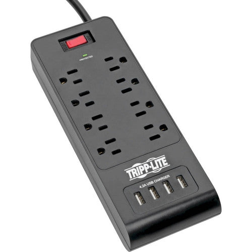 Tripp Lite Multiprise avec parasurtenseur 8 prises 4 ports USB Cordon de 6 pieds Noir - 8 x NEMA 5-15R, 4 x USB - 1875 VA - 1800 J - Entrée 120 V AC TLP864USBB