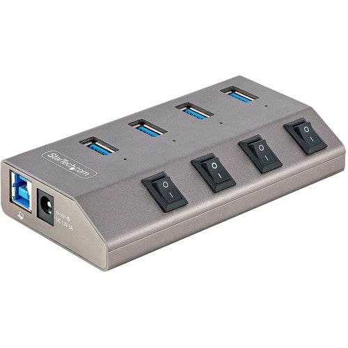 StarTech.com 4-Port Self-Powered USB-C Hub with Individual On/Off Switch, Desktop/Laptop USB-C to USB-A Hub, USB Type C Hub w/Power Supply 5G4AIBS-USB-HUB-NA