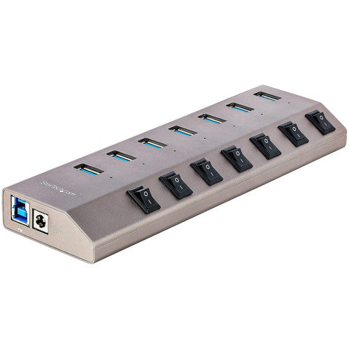 StarTech.com Hub USB-C auto-alimenté à 7 ports avec interrupteur marche/arrêt individuel, hub USB-C vers USB-A pour ordinateur de bureau/ordinateur portable, hub USB de type C avec alimentation 5G7AIBS-USB-HUB-NA