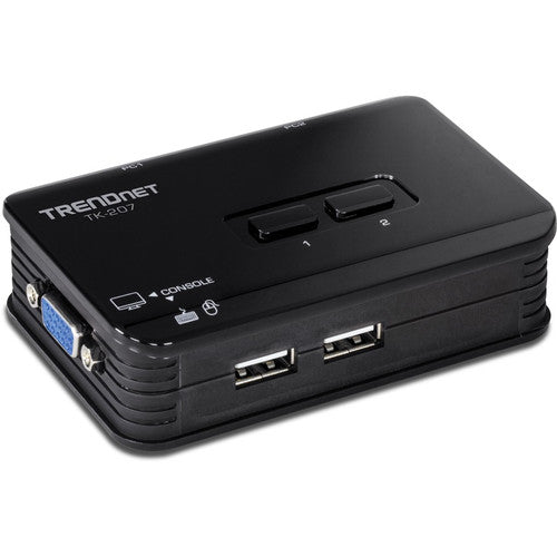 TRENDnet Kit commutateur et câble KVM USB 2 ports, résolution 2048 x 1536, surveillance des appareils, analyse automatique, retour sonore, USB 1.1, compatible Windows et Linux, enfichable à chaud, blanc, TK-207K TK-207K