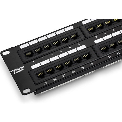 TRENDnet 48-Port Cat6 Unshielded Patch Panel, Wallmount Or Rackmount, Compatible With Cat3,4,5,5e,6 Cabling, For Ethernet, Fast Ethernet, Gigabit Applications, Black, TC-P48C6 TC-P48C6