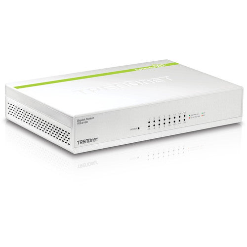 TRENDnet 16-Port Gigabit GREENnet Switch, Polycarbonate, QoS Prioritization, 32 Gbps Switching Fabric, Fanless, Plug and Play, Network Ethernet Switch, Jumbo Frame Support, White, TEG-S16D TEG-S16D