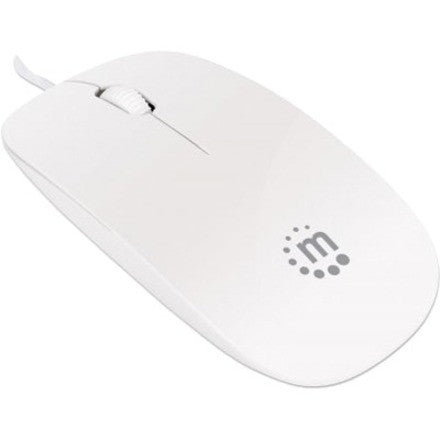 Manhattan Silhouette Sculpted USB Wired Mouse, White, 1000dpi, USB-A, Optical, Lightweight, Flat, Three Button with Scroll Wheel, Three Year Warranty, Blister 177627