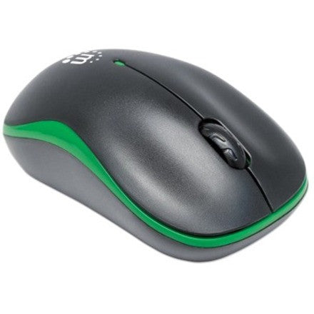 Manhattan Success Wireless Mouse, Black/Green, 1000dpi, 2.4Ghz (up to 10m), USB, Optical, Three Button with Scroll Wheel, USB micro receiver, AA battery (included), Low friction base, Three Year Warranty, Blister 179393