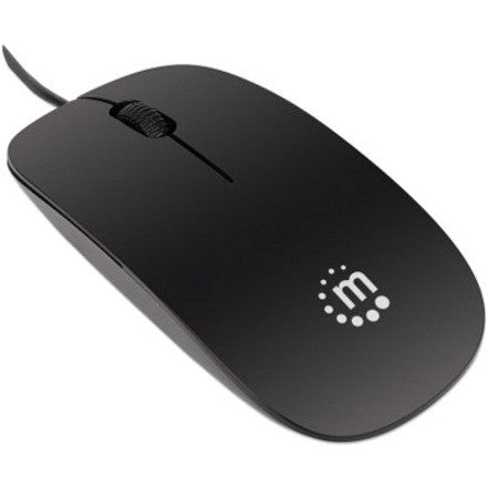 Manhattan Silhouette Sculpted USB Wired Mouse, Black, 1000dpi, USB-A, Optical, Lightweight, Flat, Three Button with Scroll Wheel, Three Year Warranty, Blister 177658