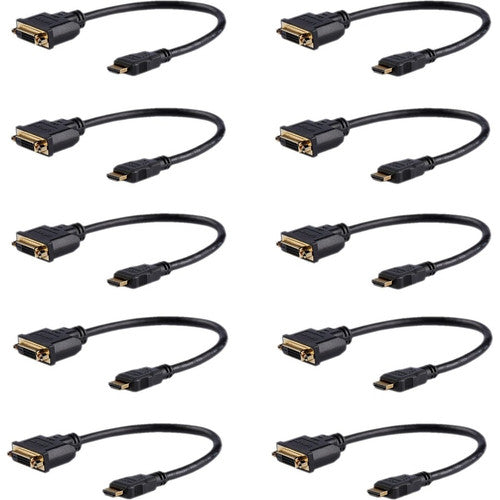 StarTech.com Adaptateur HDMI vers DVI 20 cm, DVI-D vers HDMI (1920 x 1200p), lot de 10, câble HDMI mâle vers DVI-D femelle, cordon HDMI vers DVI, noir HDDVIMF8IN10PK