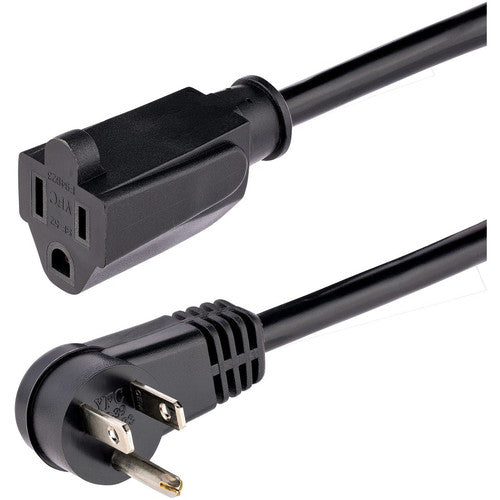 StarTech.com Rallonge d'alimentation de 2 m, angle droit NEMA 5-15P vers NEMA 5-15R, 13 A 125 V, 16 AWG, noir, câble d'extension à prise plate RFX-6F-POWER-CORD