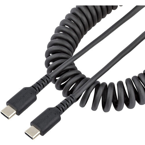 StarTech.com Câble de chargement USB C de 50 cm, câble USB-C enroulé très résistant pour charge et synchronisation rapides, câble USB 2.0 Type-C de haute qualité, noir R2CCC-50C-USB-CABLE