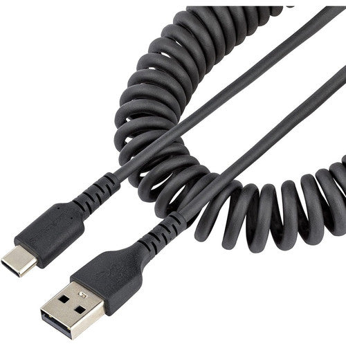 StarTech.com Câble de chargement USB A vers C de 1 m, enroulé USB 2.0 A vers Type-C robuste, câble USB-C de charge et de synchronisation rapides et durables, noir, M/M R2ACC-1M-USB-CABLE