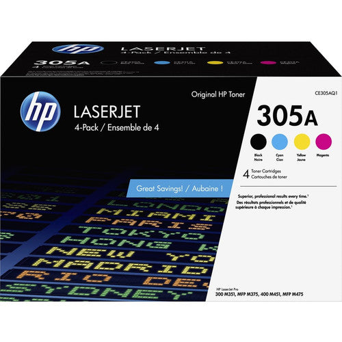 Cartouche de toner laser originale HP 305A (CE305AQ1) - Pack combiné - Noir, Cyan, Magenta, Jaune - 4 / Carton CE305AQ1