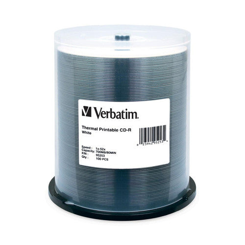 Verbatim CD-R 700MB 52X White Thermal Printable - 100pk Spindle 95253