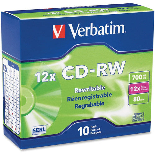 Verbatim 95156 CD Rewritable Media - CD-RW - 12x - 700 MB - 10 Pack Slim Case 95156