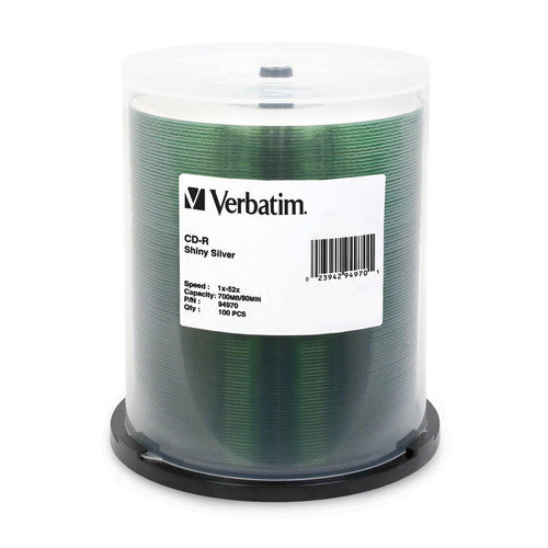 Verbatim CD-R 700MB 52X Shiny Silver Silk Screen Printable - 100pk Spindle 94970