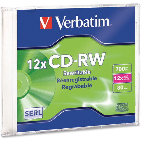 Verbatim 95161 CD Rewritable Media - CD-RW - 12x - 700 MB - 1 Pack Slim Case 95161