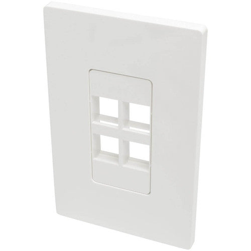 Tripp Lite by Eaton 4-Port Single-Gang Universal Keystone Wallplate, White N080-104