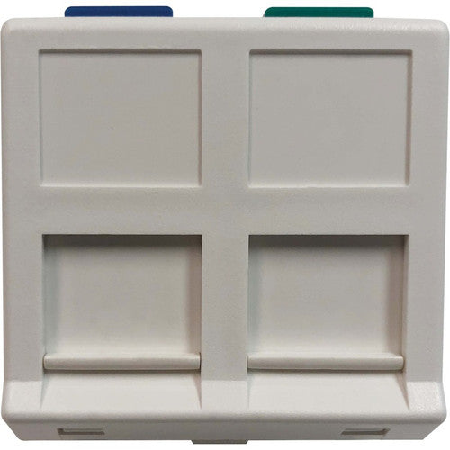 Tripp Lite by Eaton 2-Port European-Style Insert, Unloaded Shuttered Angled Module, Icon Tabs, White N042E-WM2-SAT