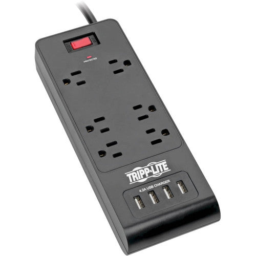 Tripp Lite Multiprise avec parasurtenseur 6 prises 4 ports USB Cordon de 6 pieds Noir - 6 x NEMA 5-15R, 4 x USB - 1875 VA - 900 J - Entrée 120 V AC TLP664USBB