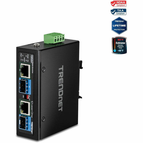 TRENDnet 2-Port Industrial SFP to Gigabit PoE++ Media Converter TI-BF22SFP